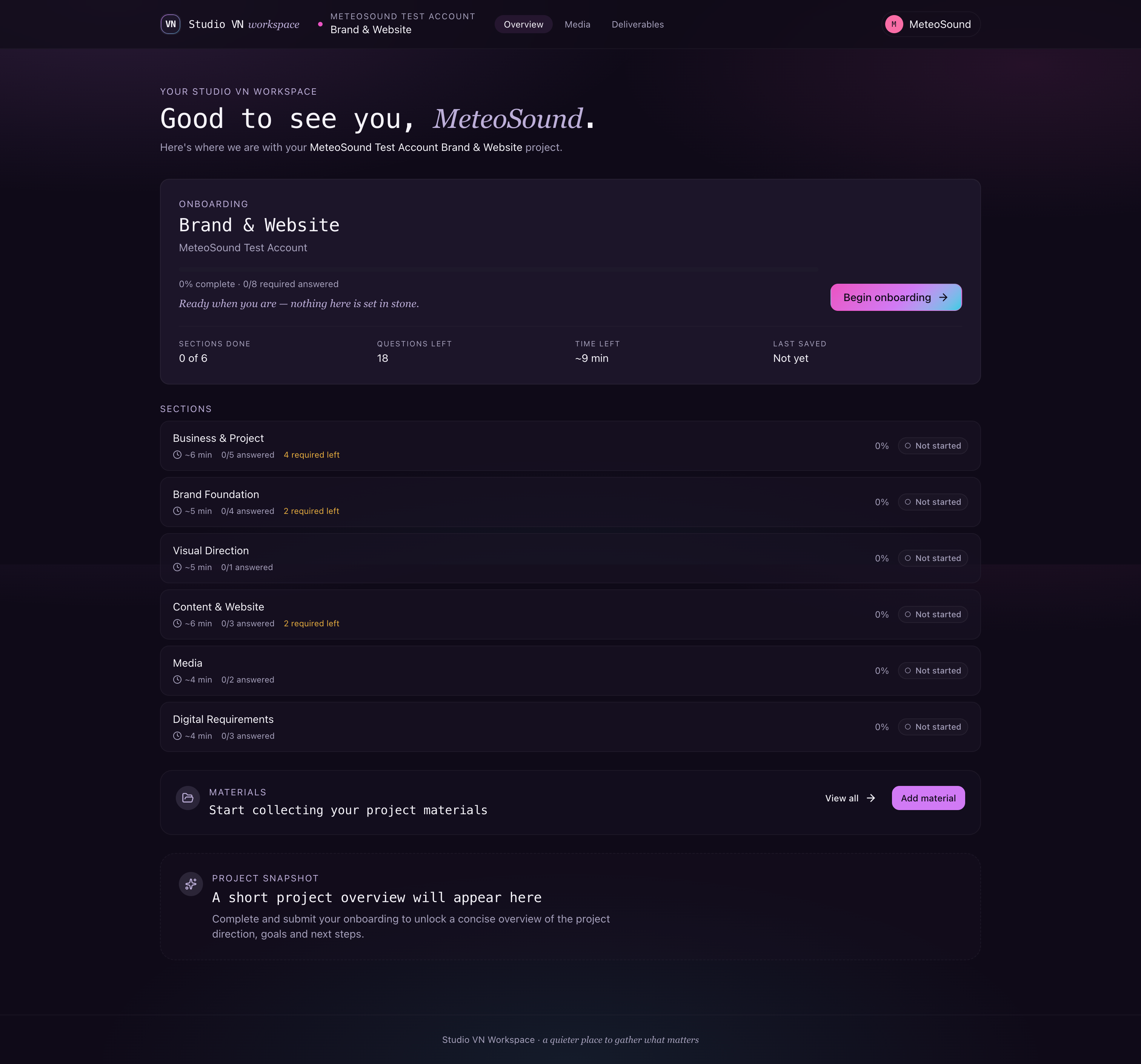 Studio VN Workspace client project overview