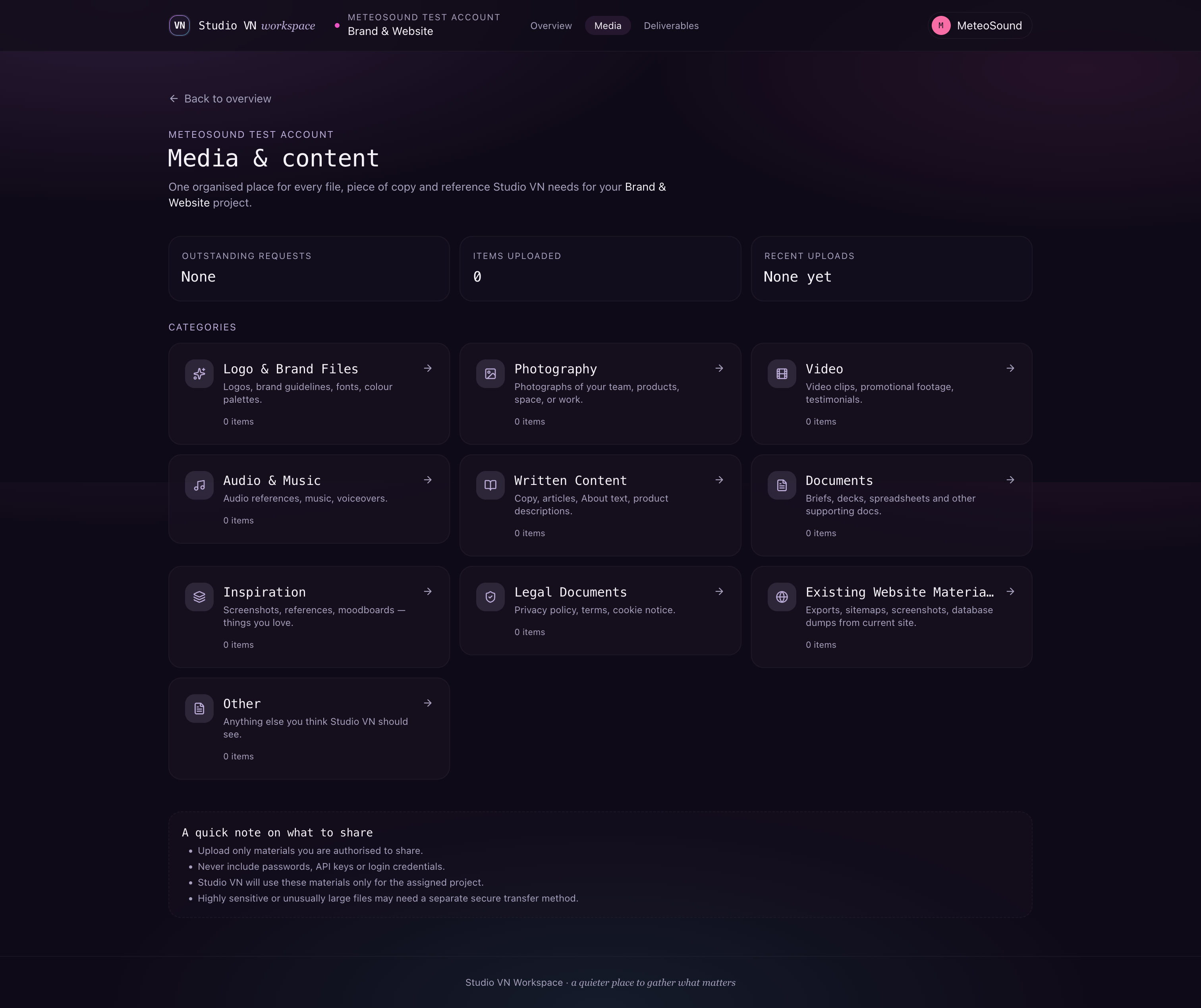Studio VN Workspace media and content collection hub
